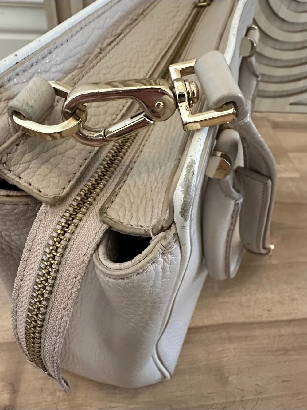 kate spade Pebbled Leather Satchel in Light Cream with Tassel